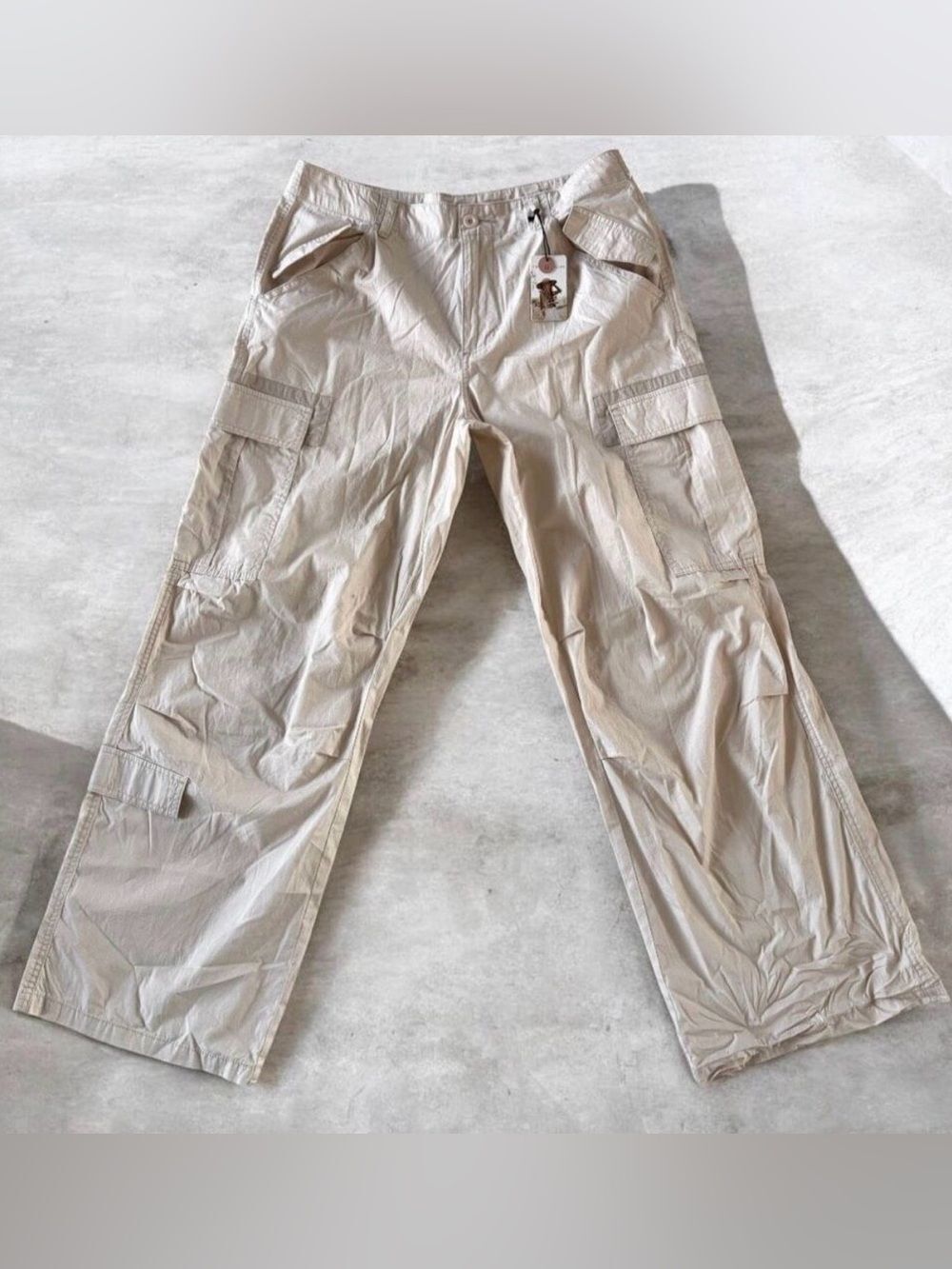 NWT Sincerely Jules 9 100% Cotton Relaxed Slouchy wide leg Beige Tan cargo pants